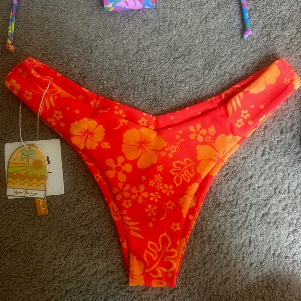 Kulani Kinis Red and Orange Floral Bikini Bottom